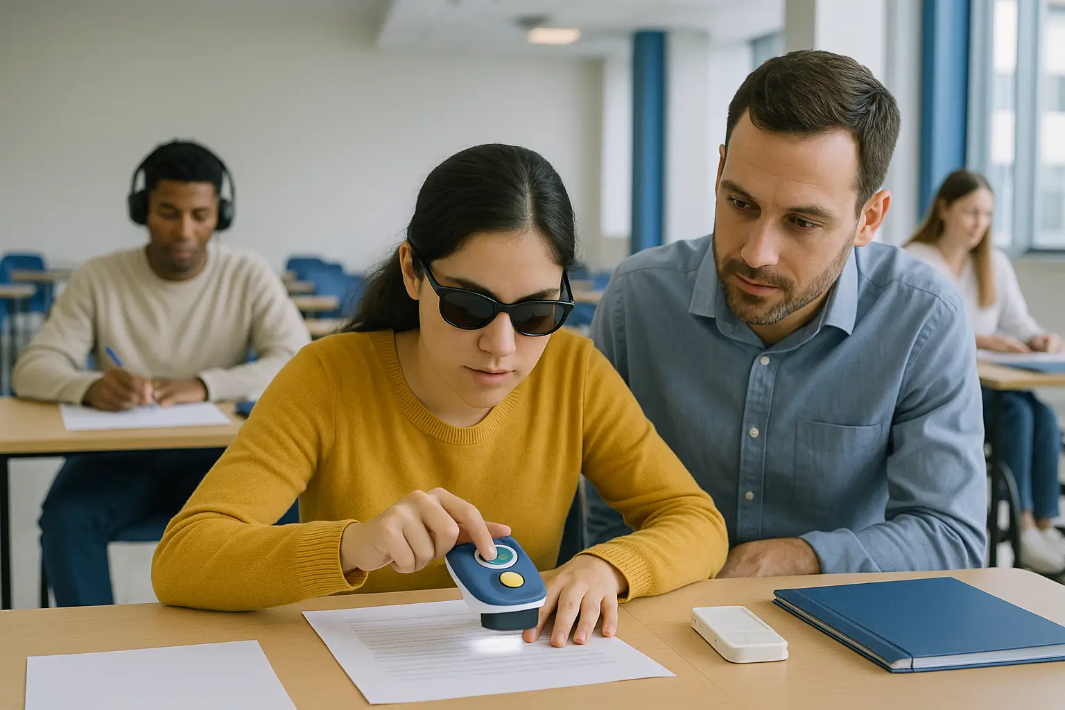 Projeto prevê atendimento especializado para estudante com baixa visão em sala de exame inclusivo.